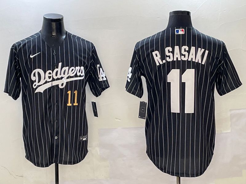 Men Los Angeles Dodgers #11 R.Sasaki Black Stripe Jointly Name 2025 Nike MLB Jersey style 11->los angeles dodgers->MLB Jersey